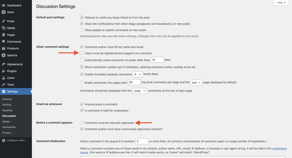 additional comment moderation options