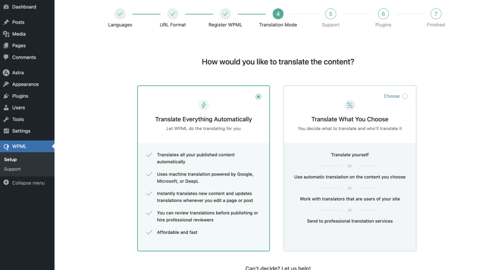 choose how you want to translate the site