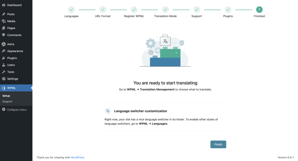 finish the setup with the language switcher