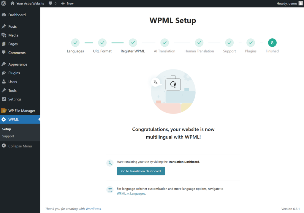 The WPML plugin is now set