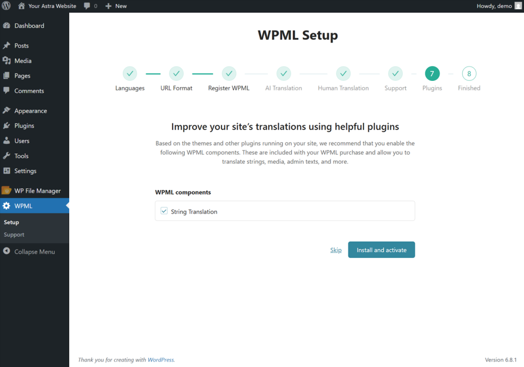 recommend WPML components for these plugins