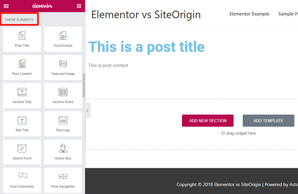 Elementor theme elements