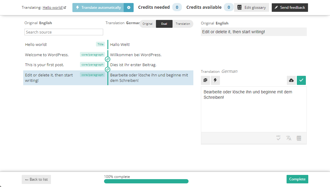 WPML Automatic Translation with Manual Editing