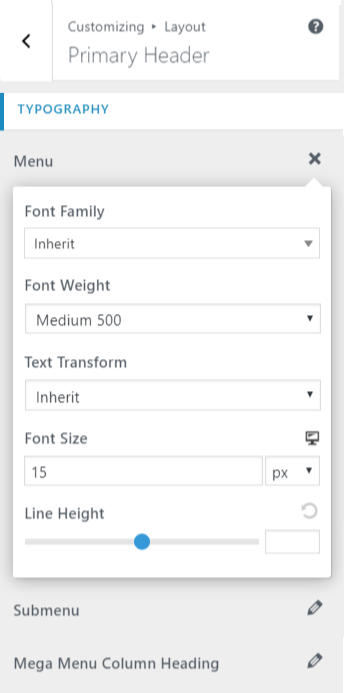 Astra typography options