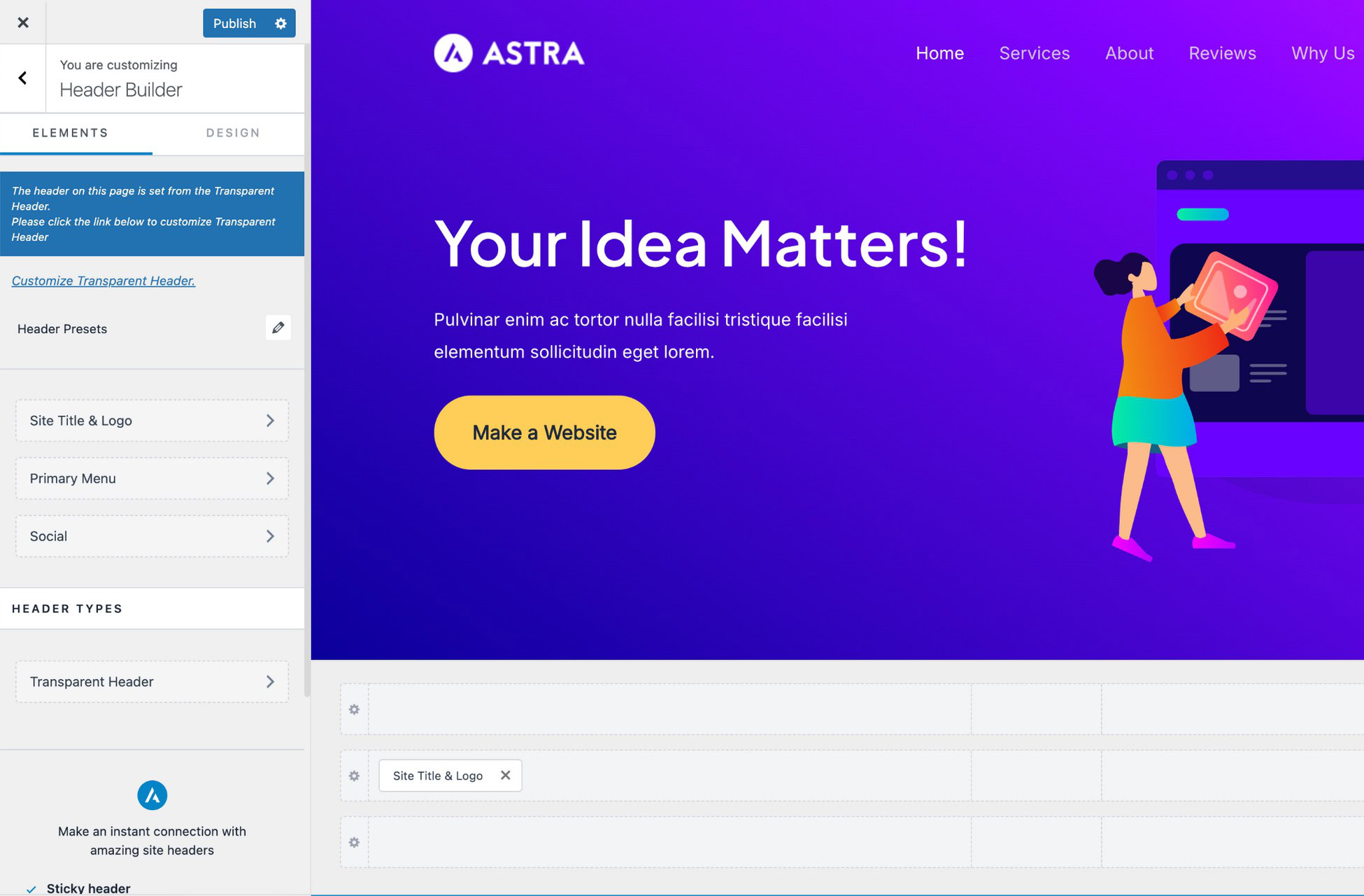 astra header builder