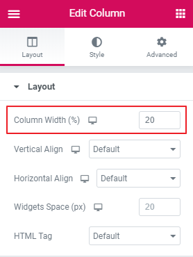 Elementor Edit Column Settings