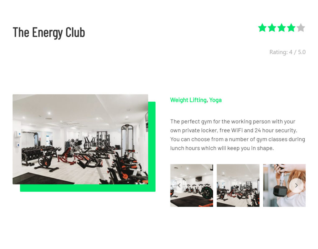 The energy club dynamic content sample