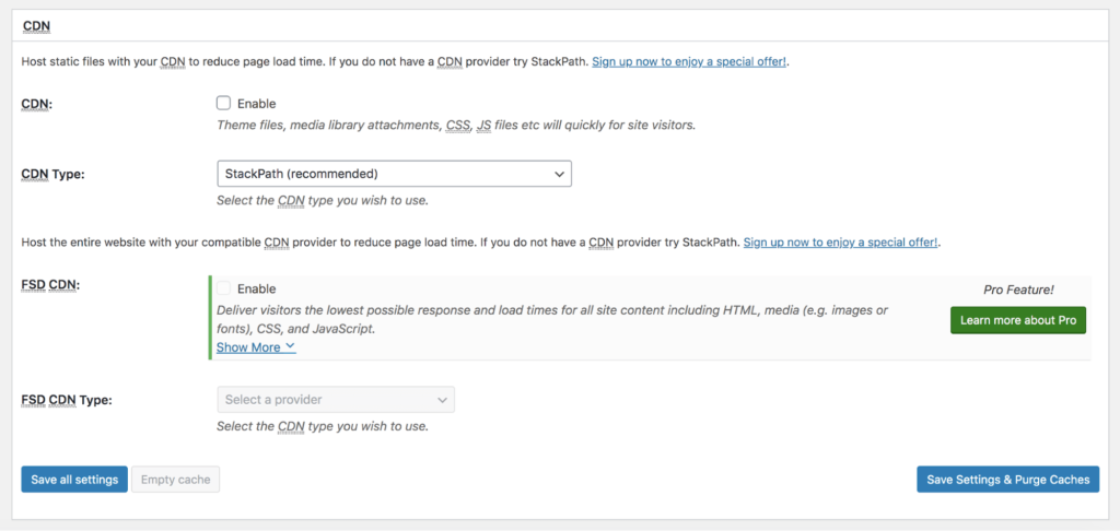 fastest cache CDN settings