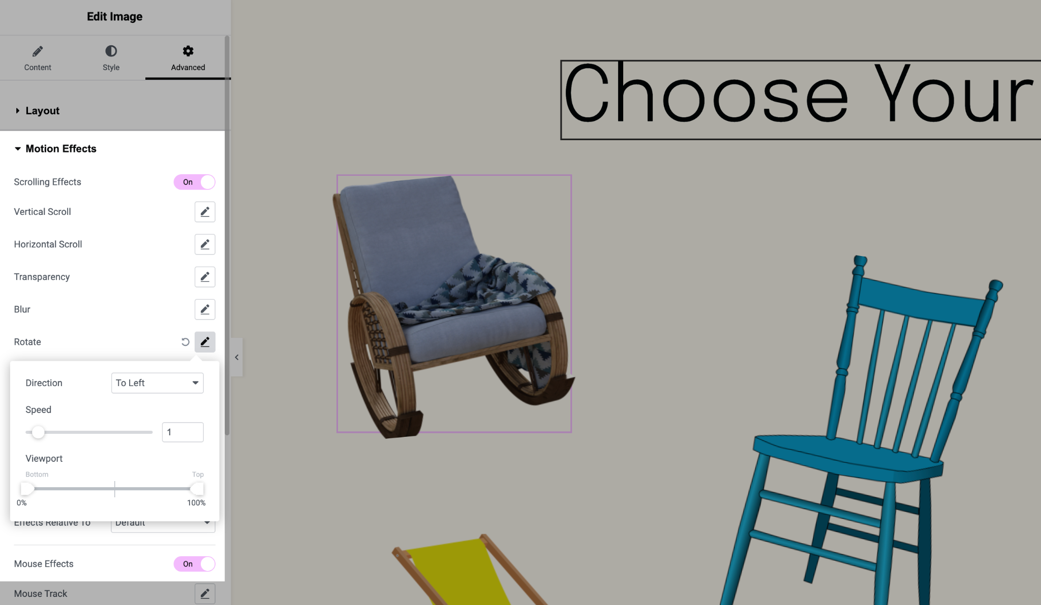 chair scrolling effect