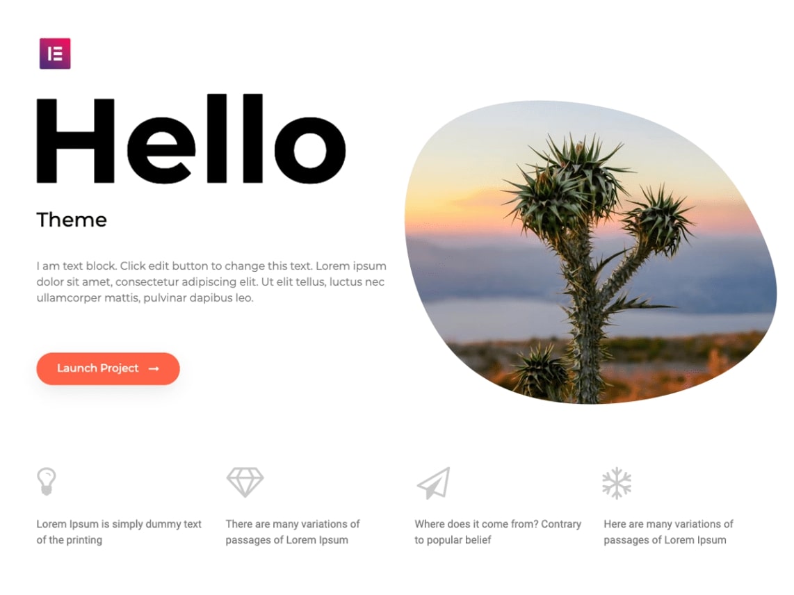 Elementor Hello theme homepage