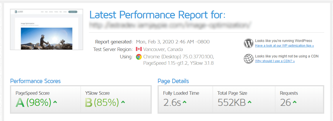 speedtest results after image optimization