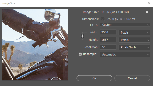 Photoshop settings for image resolution