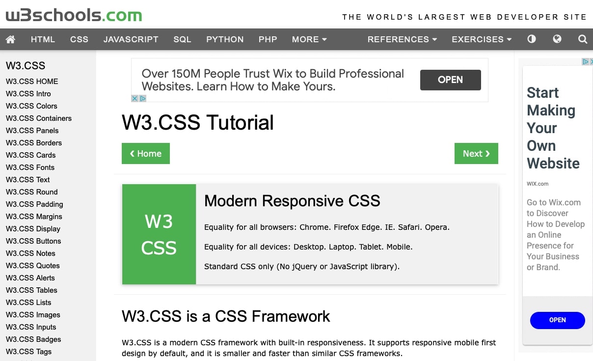 w3 css homepage