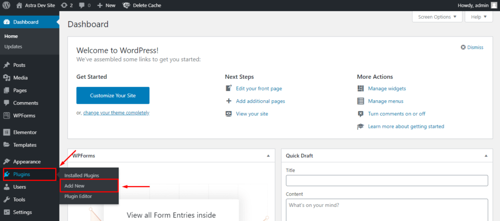 Add new plugin from the WordPress dashboard