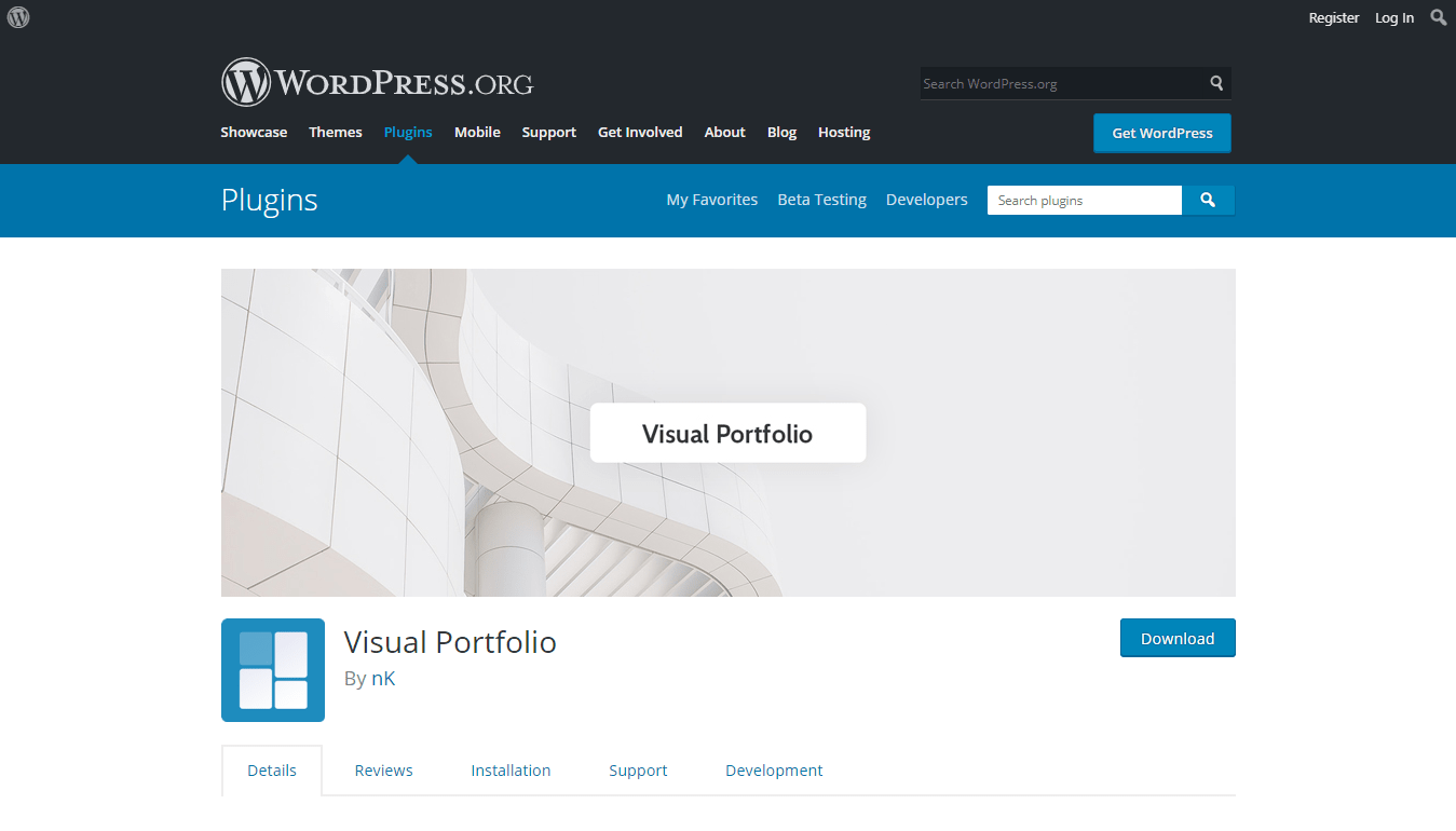 Visual Portfolio plugin download page on WordPress.org