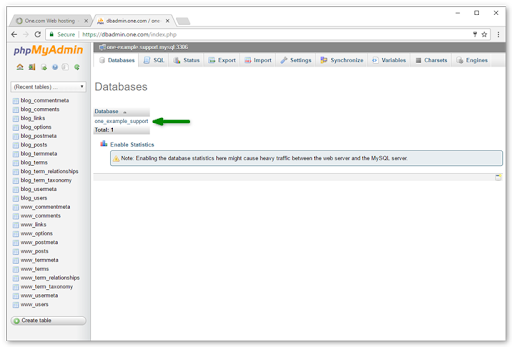 Database Table Name