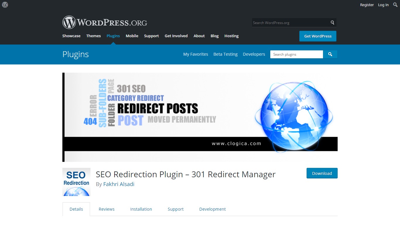 SEO Redirection plugin download page from WordPress.org