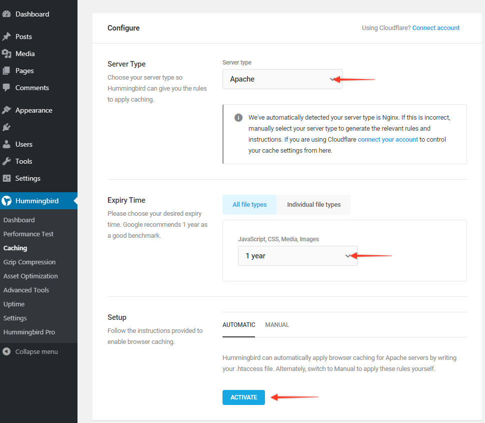 Option to configure browsing cache using the Hummingbird Plugin