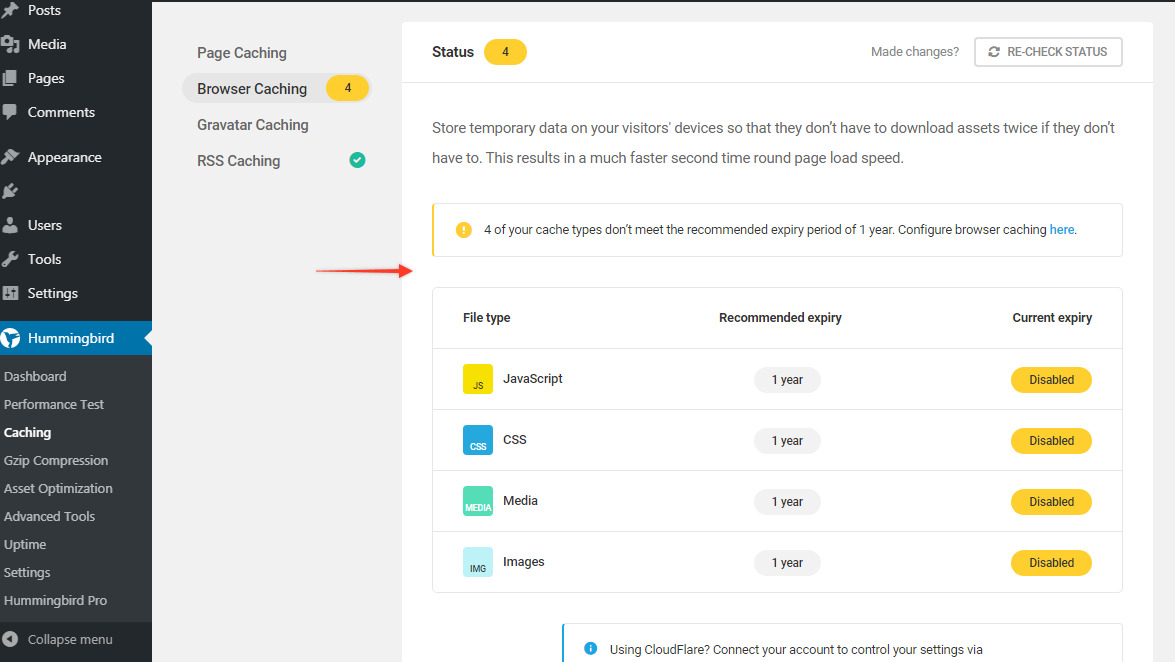 Hummingbird plugin browser caching status