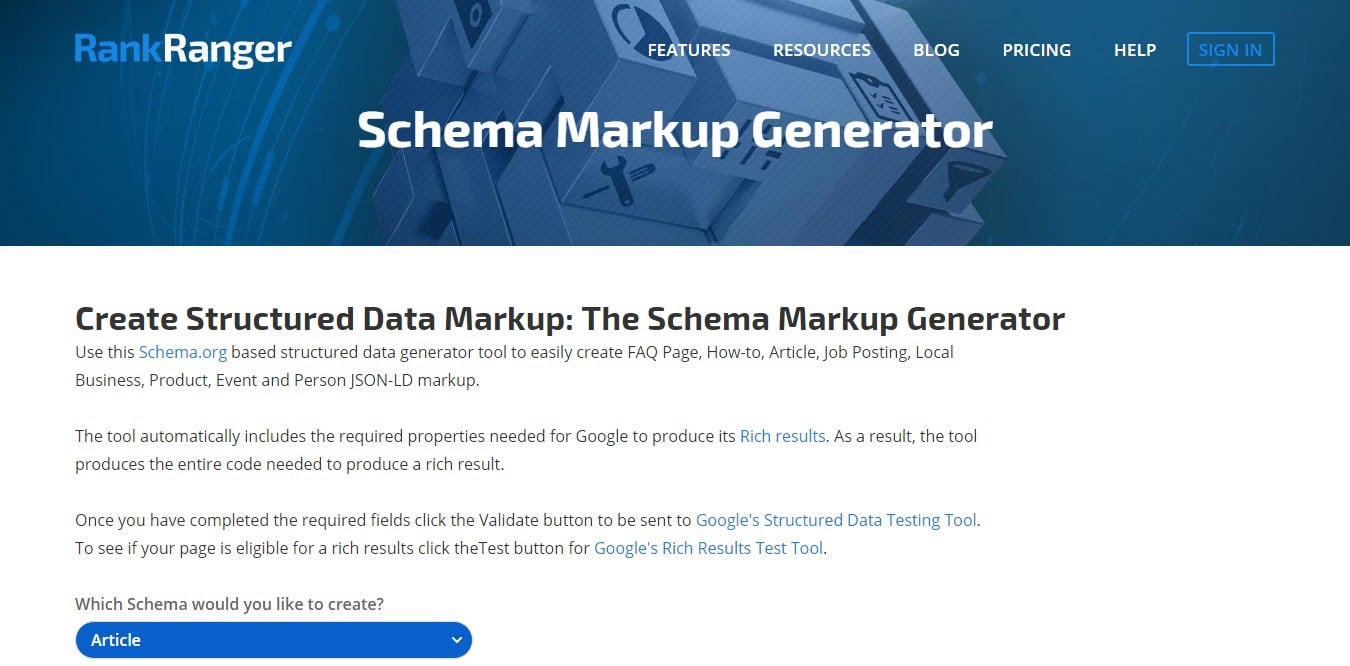 Schema markup generator by RankRanger