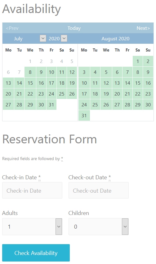 Calender of availability