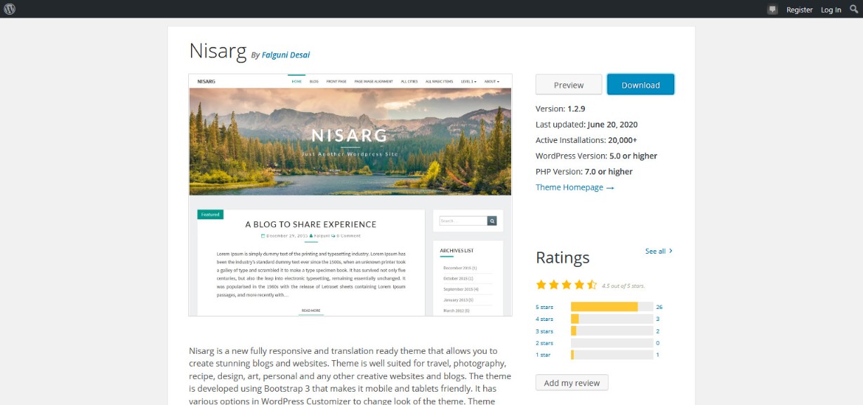 Nisarg WordPress theme