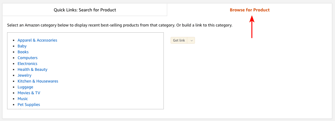 Amazon associates browse for products