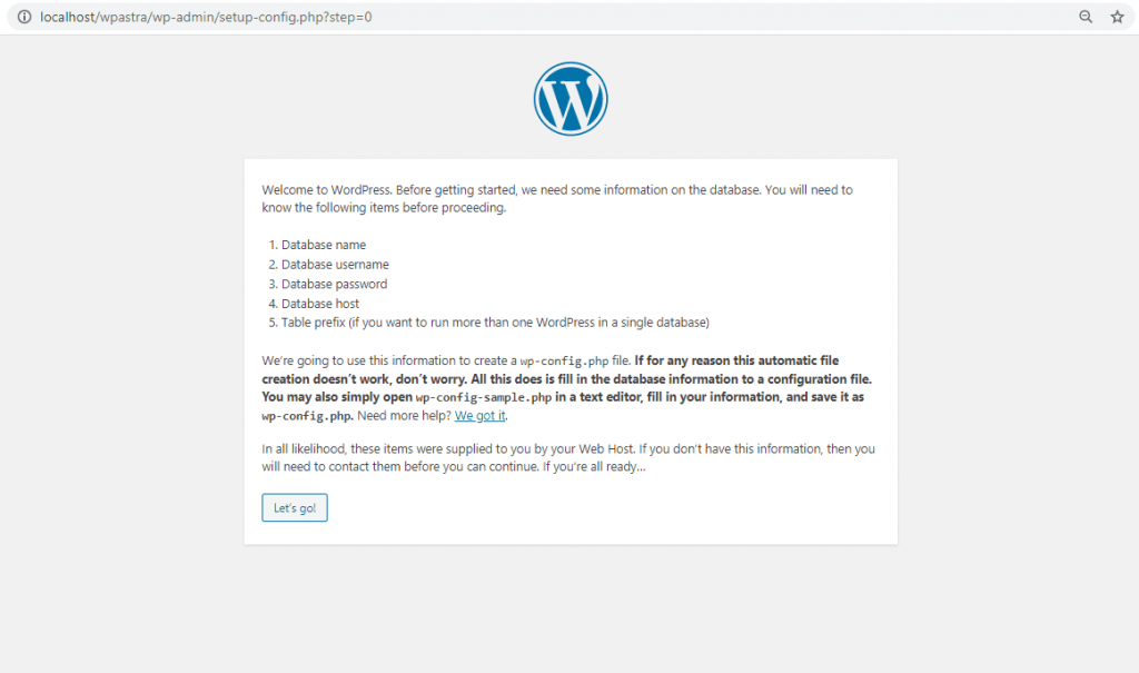 Configure WordPress database setting on WAMP