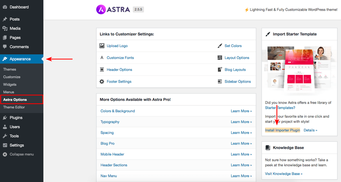 Install important plugin Astra