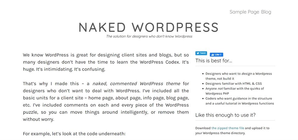 Naked WordPress theme demo site