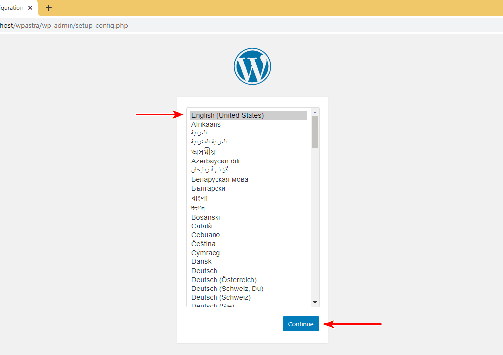 WordPress language setup using XAMPP