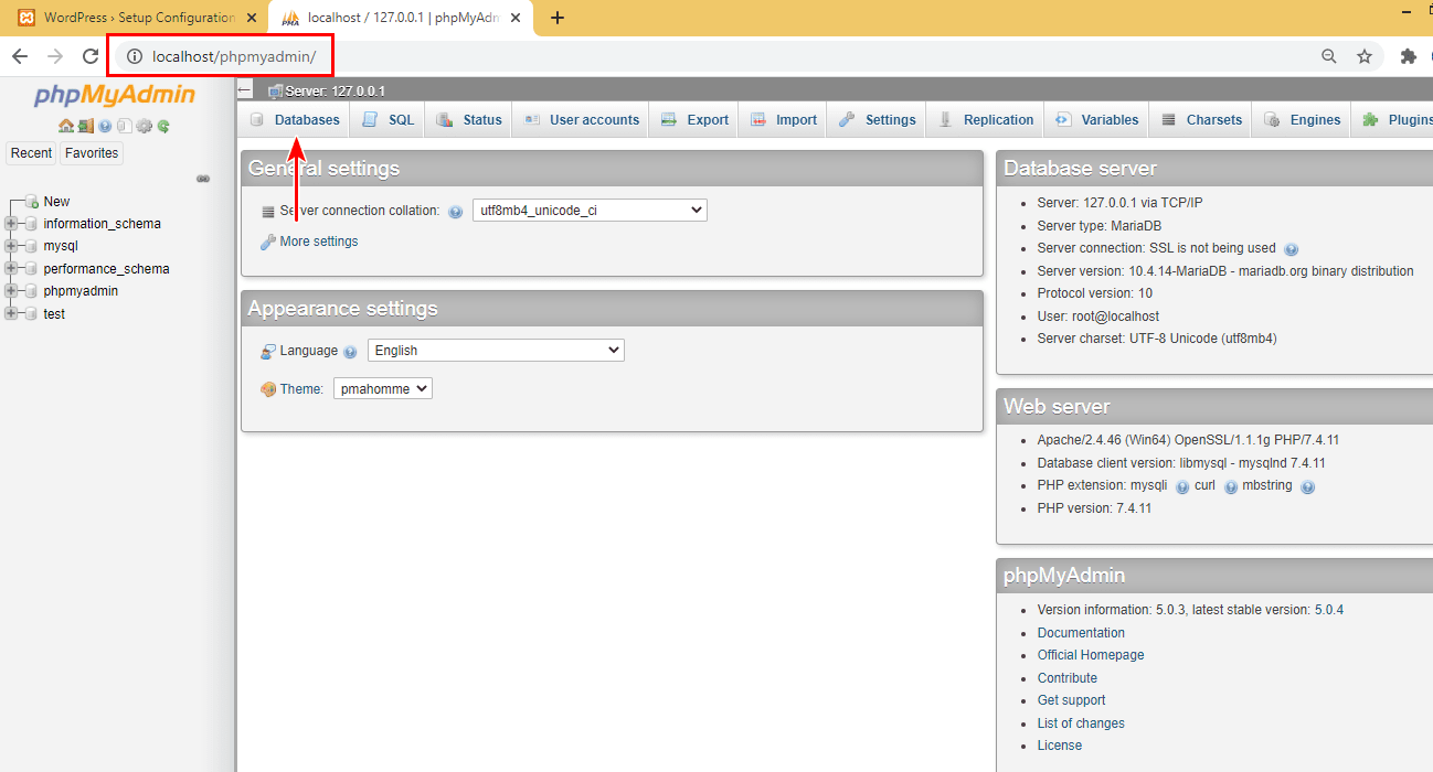 XAMPP WordPress database setup 2