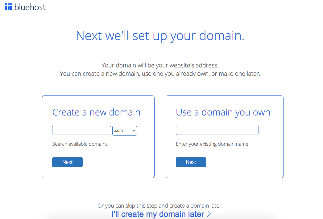bluehost setup 1