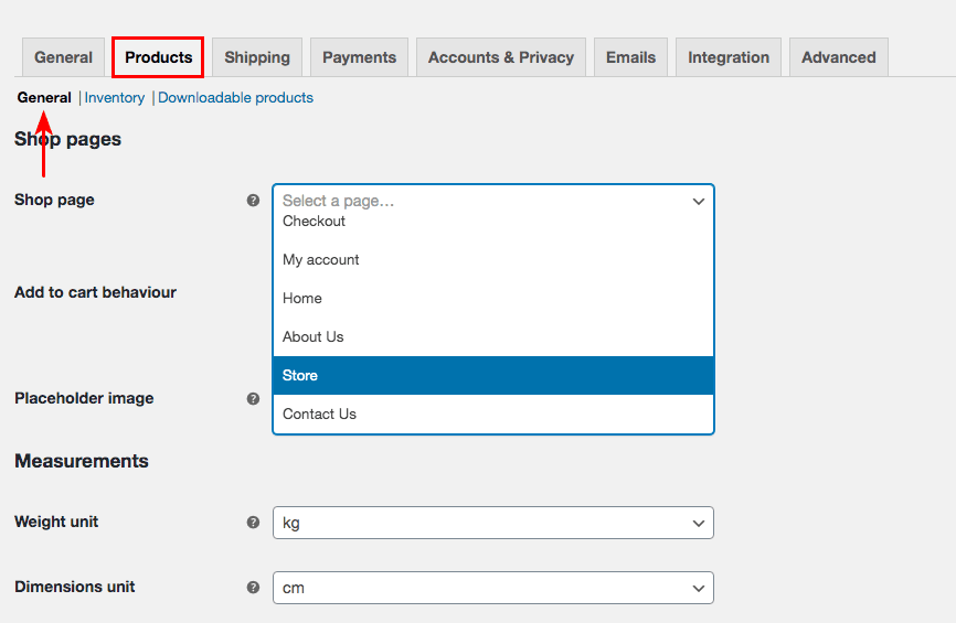 woocommerce products general settings