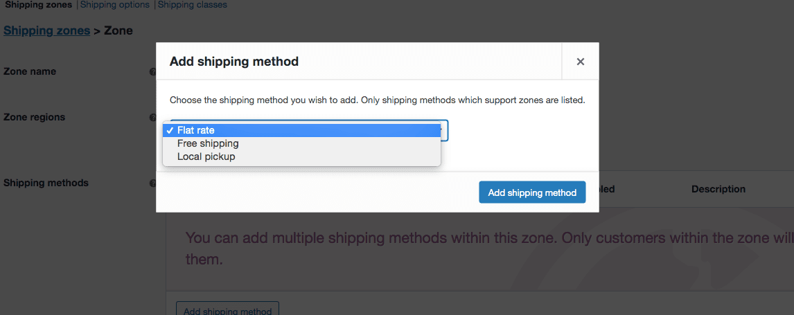 woocommerce shipping methods