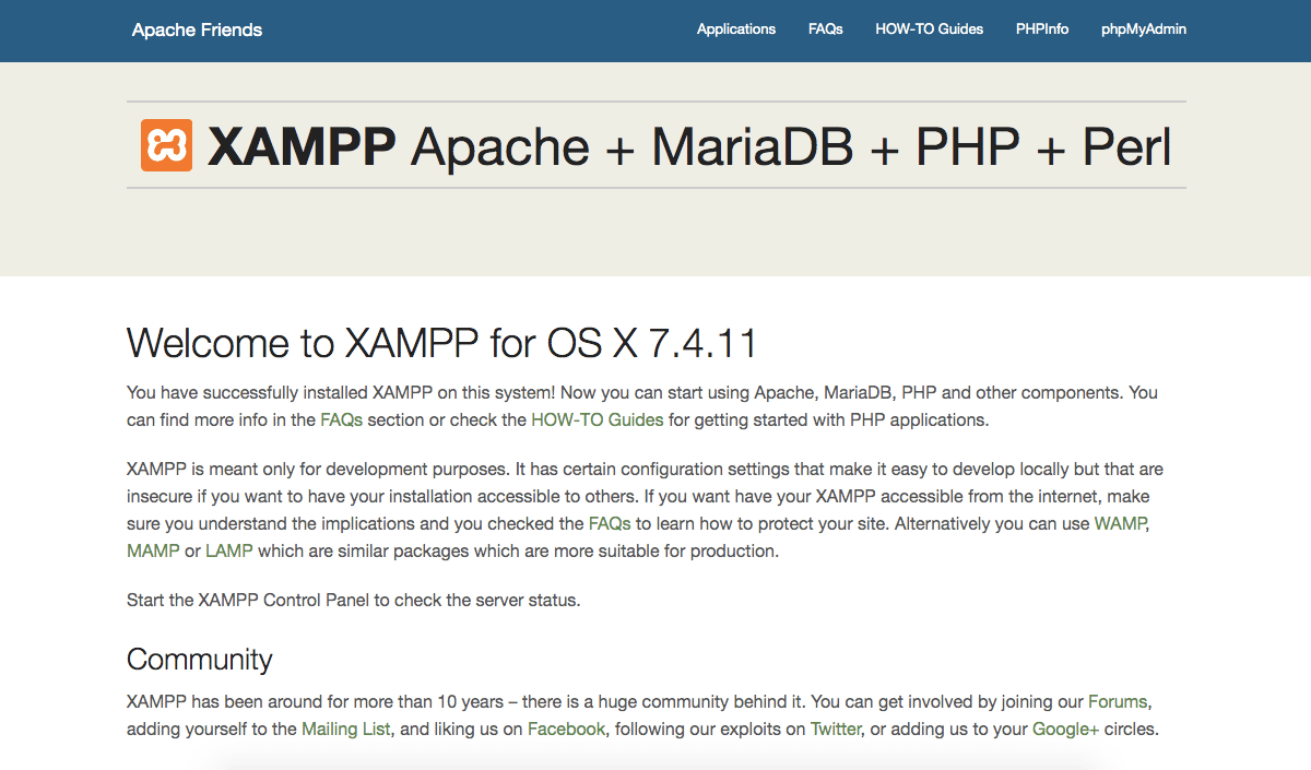 xampp successful installation on Mac