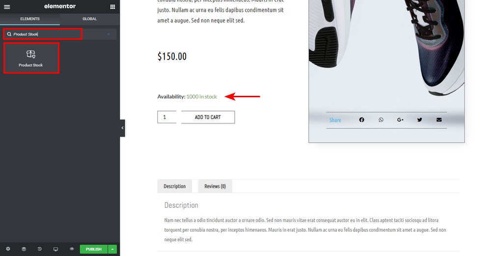 Elementor product stock widget