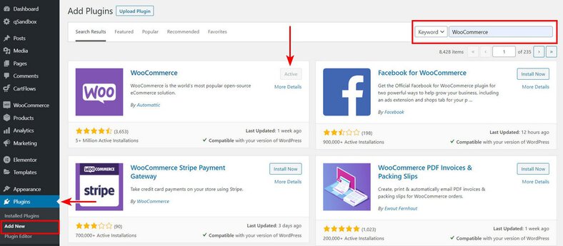 Install woocommerce on WordPress