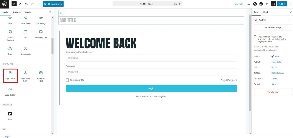 Login form design with Spectra