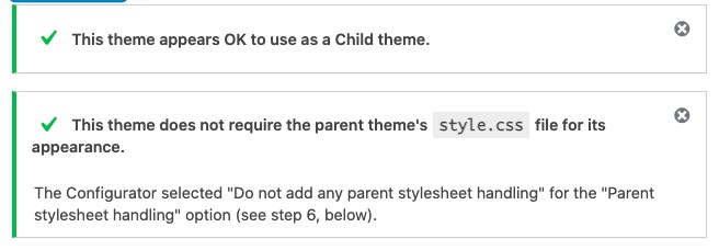 Child theme configurator confirmation