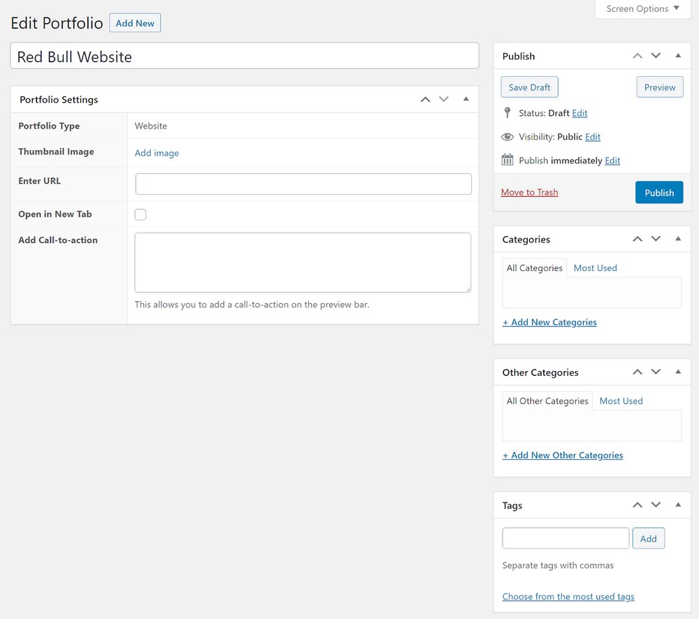 WP Portfolio portfolio settings