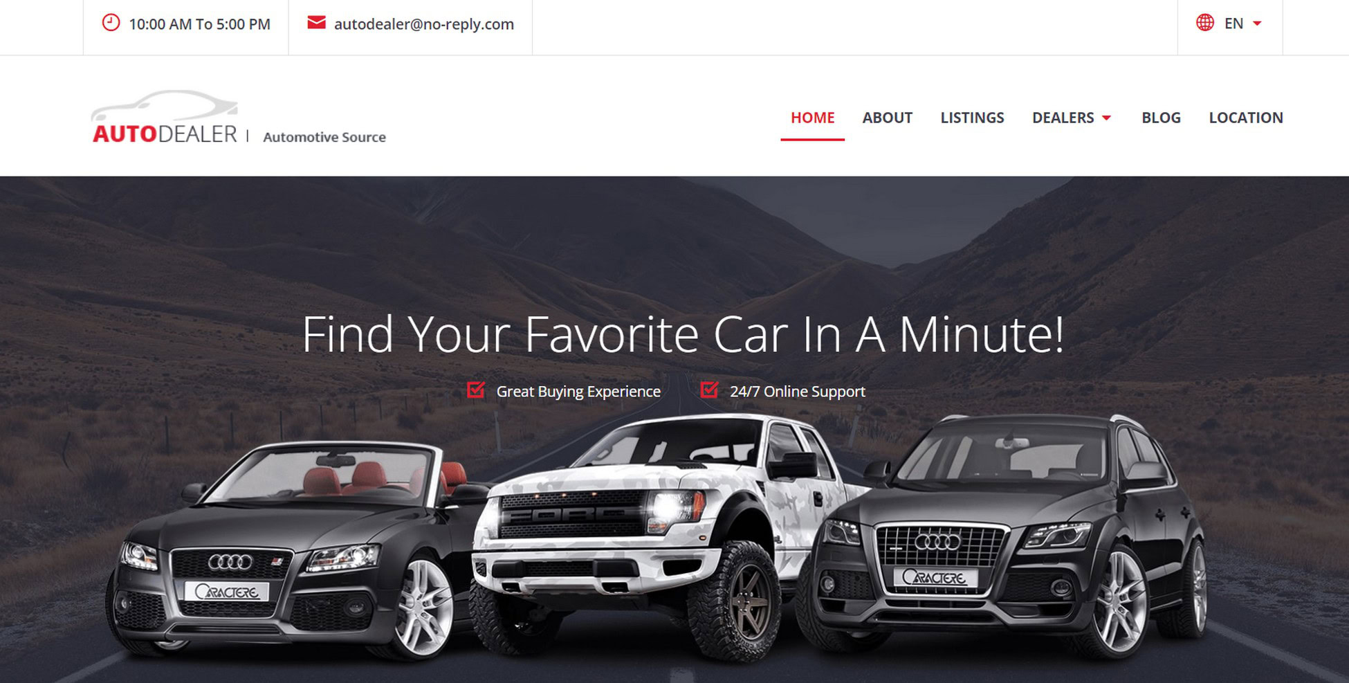 car listings theme with search and filtering options