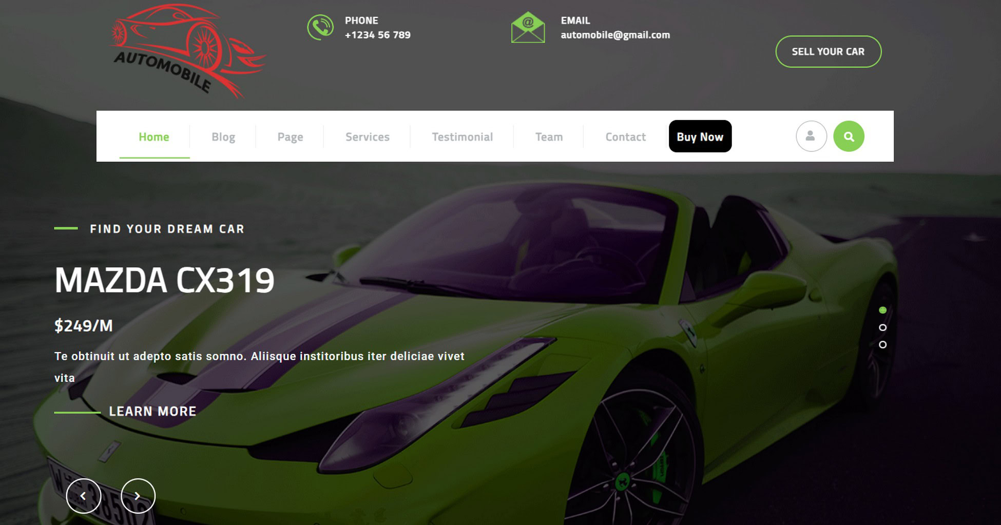 wp automotive theme with large sliders and advanced search