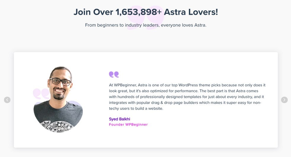 Astra testimonial by Syed balkhi