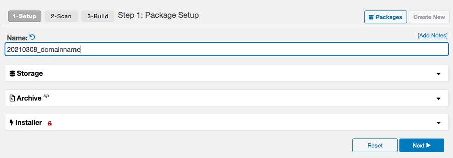 Create new package in duplicator