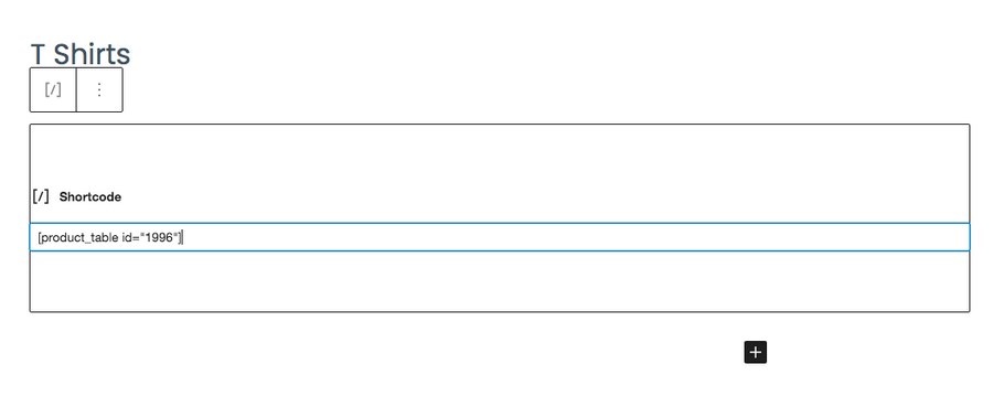 Insert product table shortcode