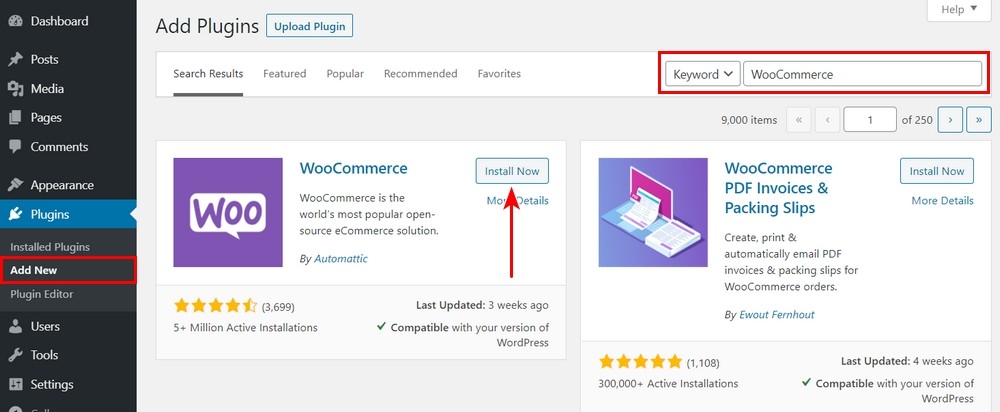 Install WooCommerce from WordPress