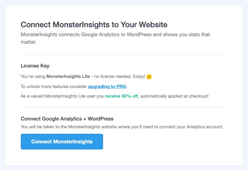 MonsterInsights setup wizard 2