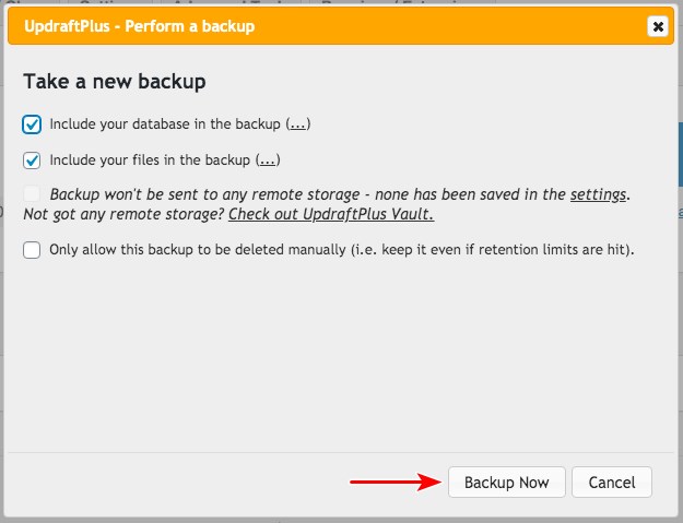 UpdraftPlus backup settings