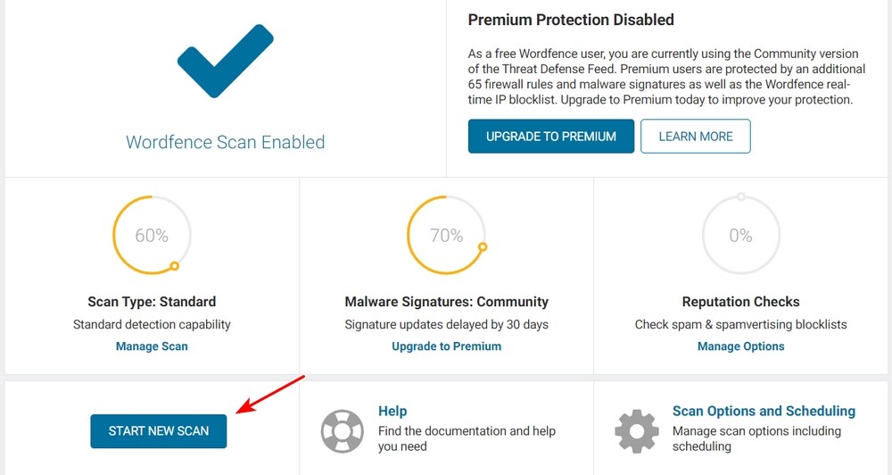 Wordfence start new scan